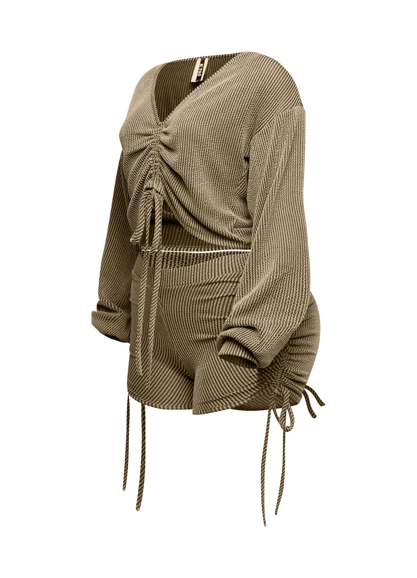 Ruched drawstring crop top & shorts set
