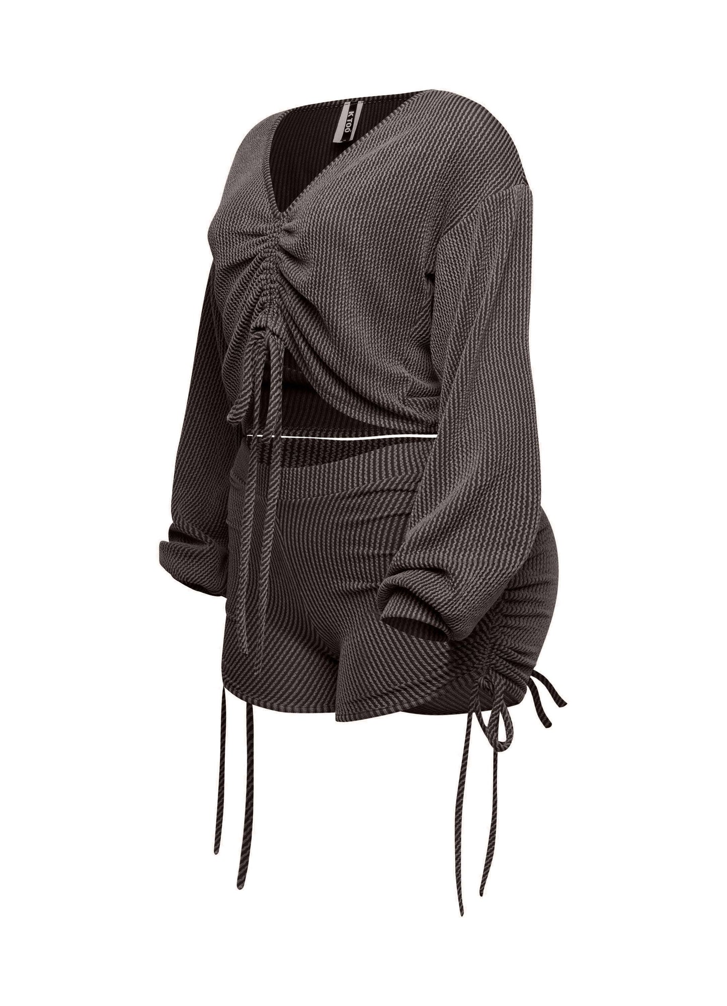 Ruched drawstring crop top & shorts set