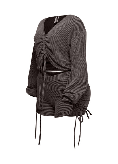 Ruched drawstring crop top & shorts set