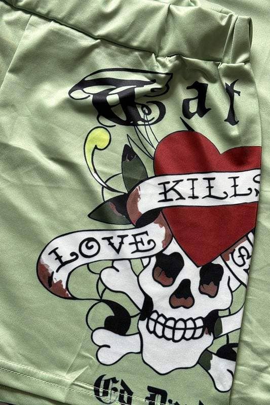 Graphic t shirt and shorts set Ed hardy green