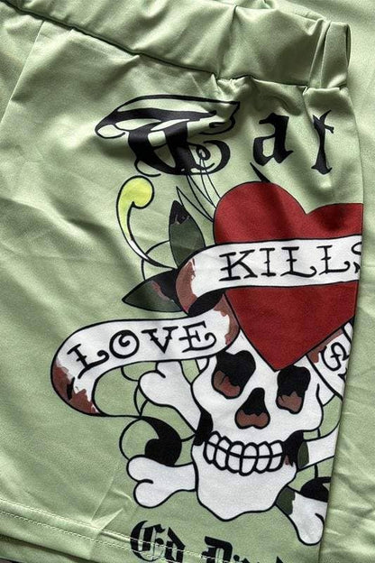 Graphic t shirt and shorts set Ed hardy green