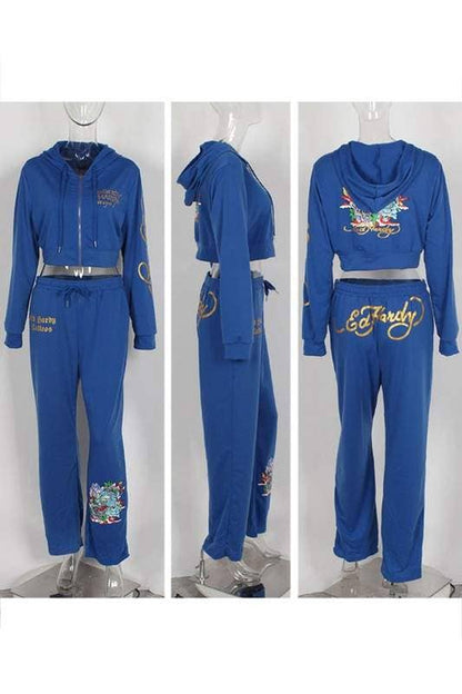 Graphic Hoodie & Jogger Tracksuit Set Ed hardy