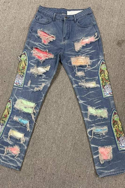 Ripped cutout long jeans women