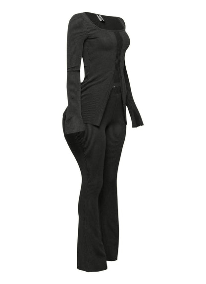 Ribbed pant set with slit detail
