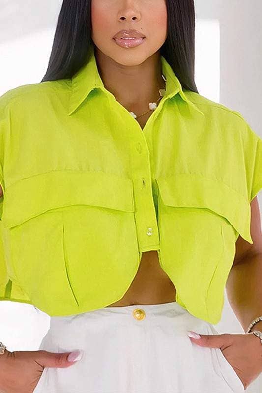 Short sleeve crop shirt white
