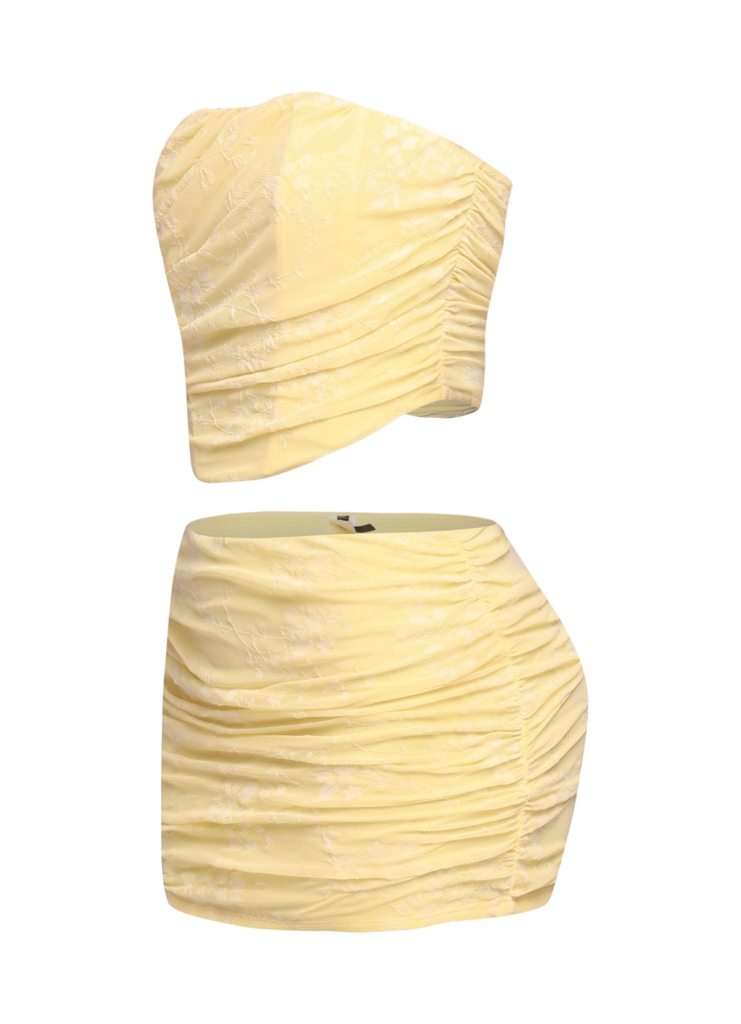 Lace layered zipper back top & mini skirt set