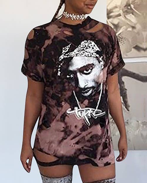 Figure short sleeve cutout t-shirt tupac
