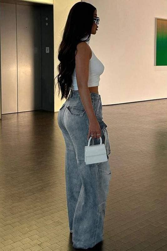 Denim cargo pants women