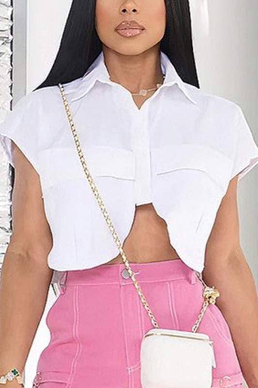Short sleeve crop shirt white