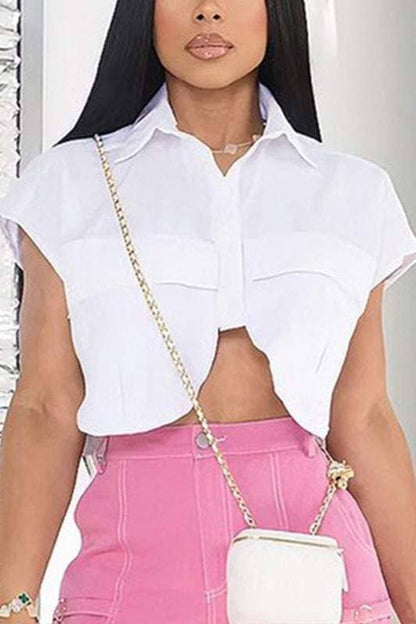 Short sleeve crop shirt white