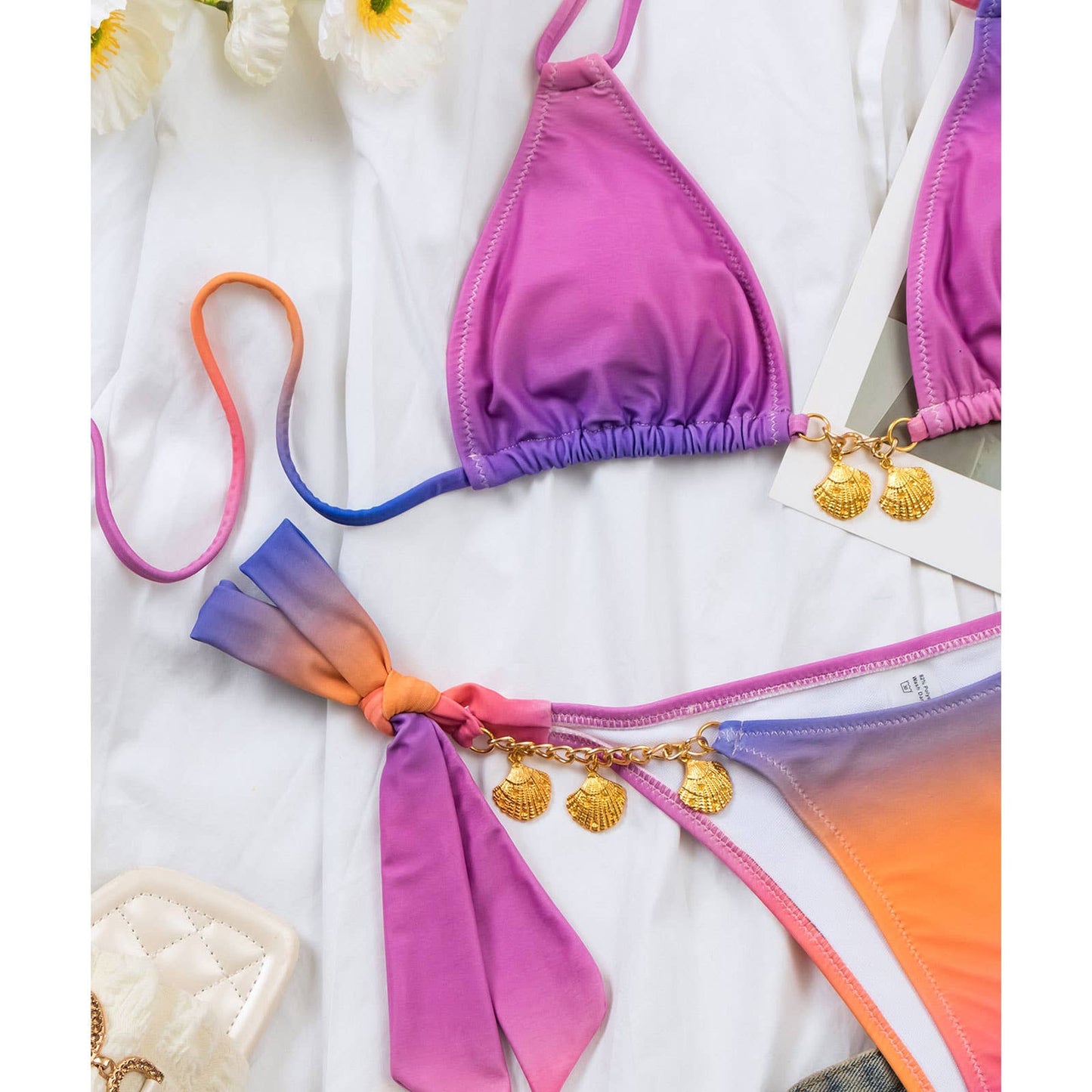 Gradient Bikini Set - Sexy Shell Detail Swimsuit_CWMW0716