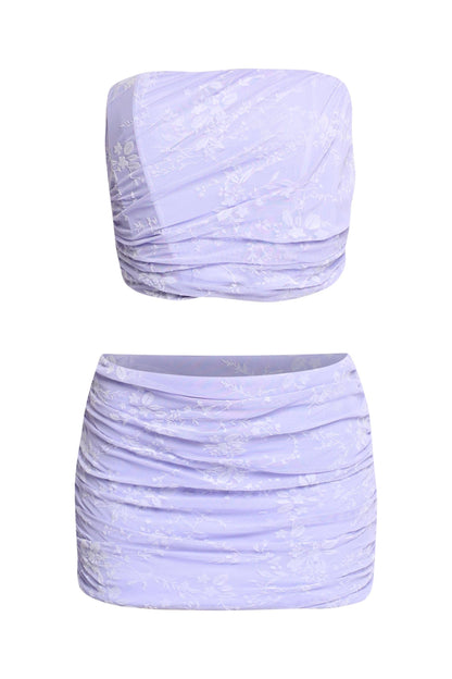 Lace layered zipper back top & mini skirt set