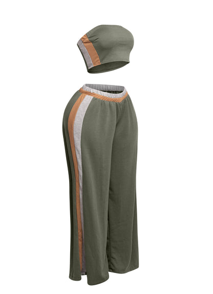 PLUS SIZE Strapless crop top and wide leg pants