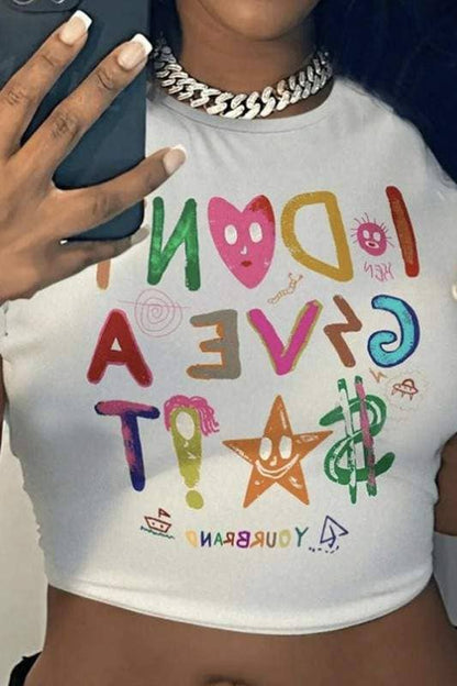 Letter print crop tee I don’t give a shit