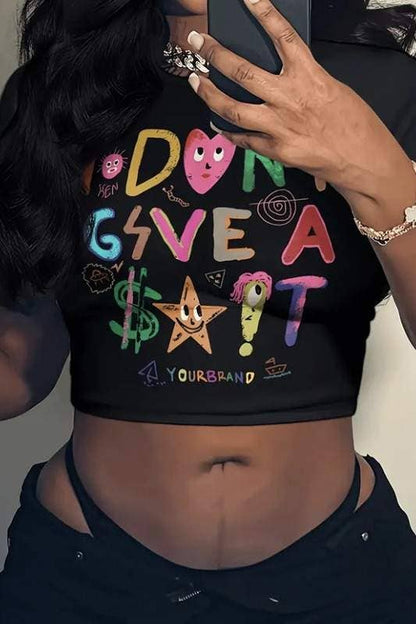 Letter print crop tee I don’t give a shit