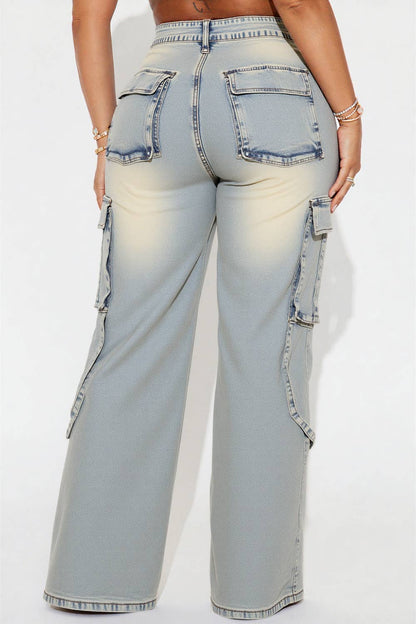METAL SAFTY PIN DETAILED CARGO JEANS