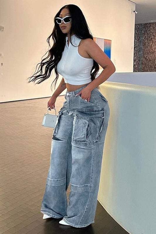 Denim cargo pants women