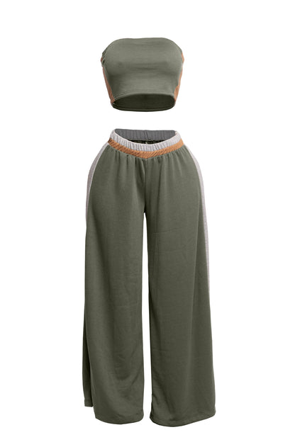 PLUS SIZE Strapless crop top and wide leg pants