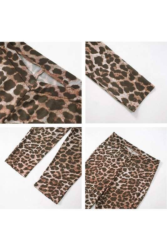 Leopard sheer lace up tube shawl shorts set 3 piece set