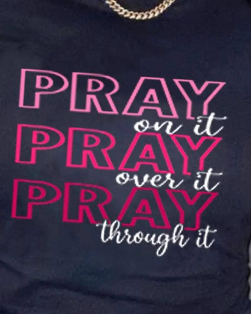 Letter print short sleeve casual t shirt pray