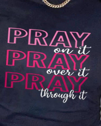 Letter print short sleeve casual t shirt pray
