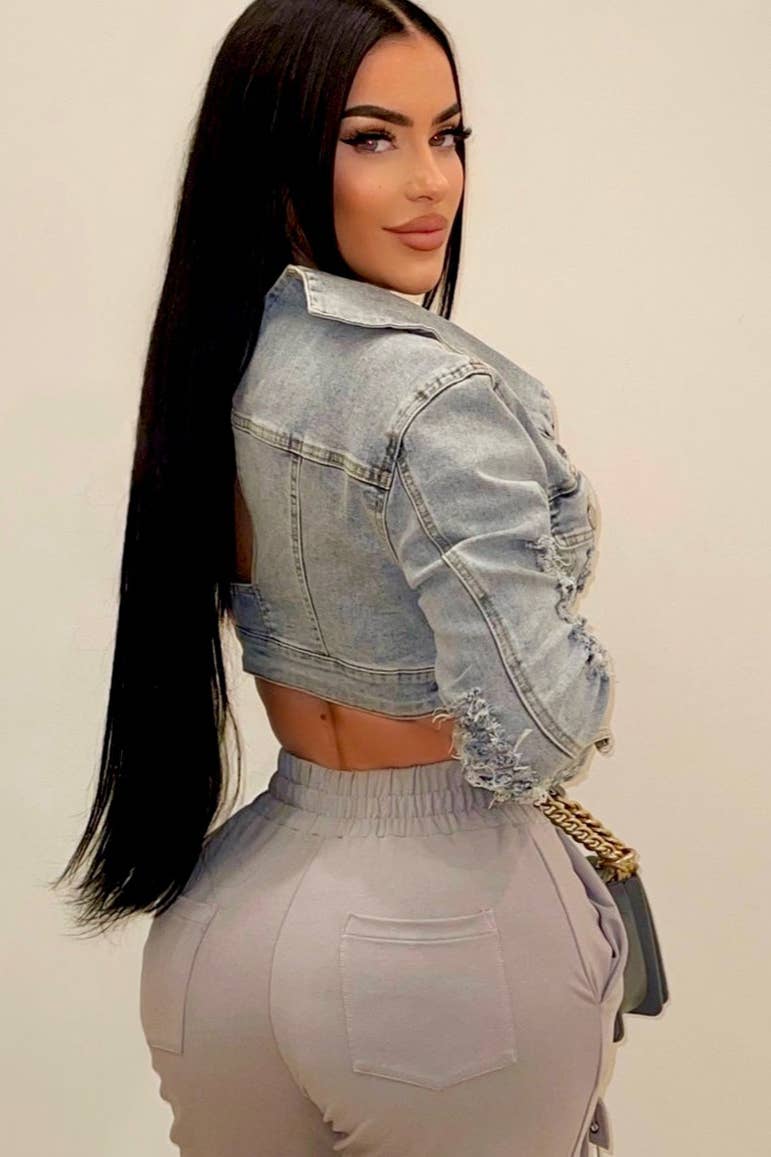 ONE SLEEVE DENIM CROP TOP
