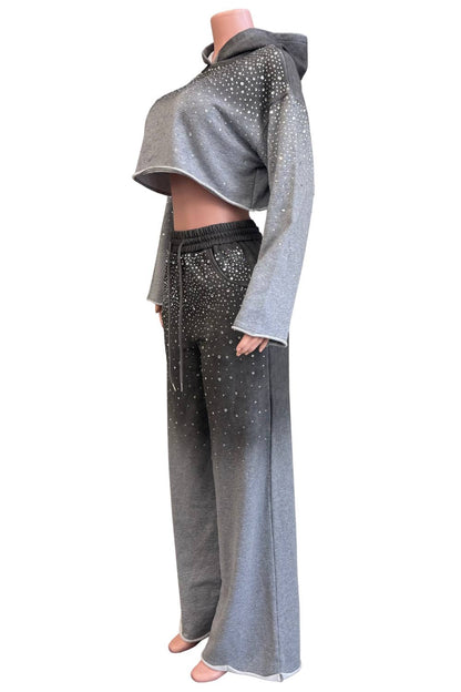 NC2119A Rhinestone Ombre Hoodie Lounge Set