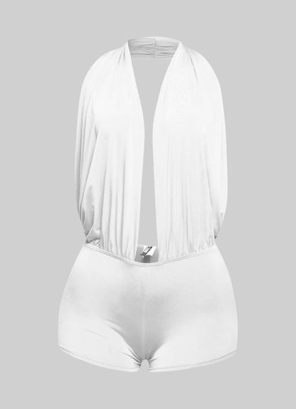 Low rise deep halter neck romper