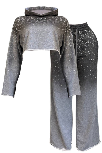 NC2119A Rhinestone Ombre Hoodie Lounge Set