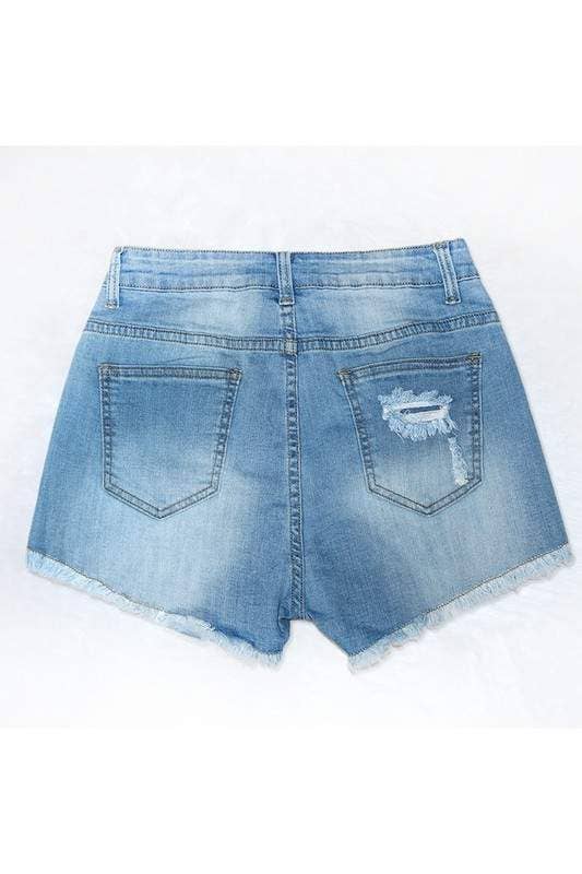 Color gem ripped denim shorts