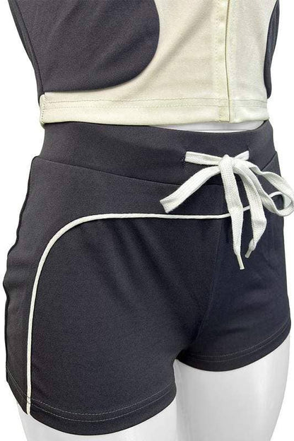 Zip up fitted shirt and shorts set beige light brown