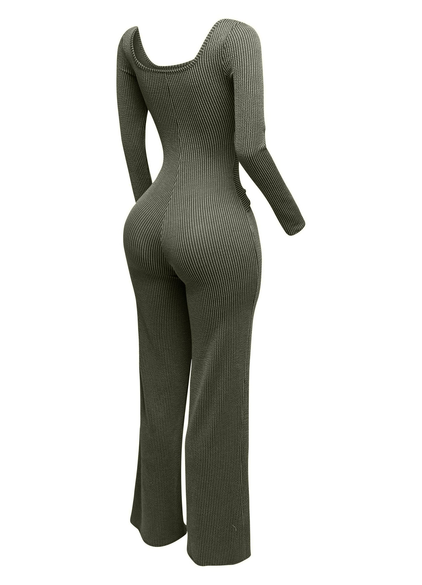 Plus Size Ribbed long sleeve jumpsuit with tie