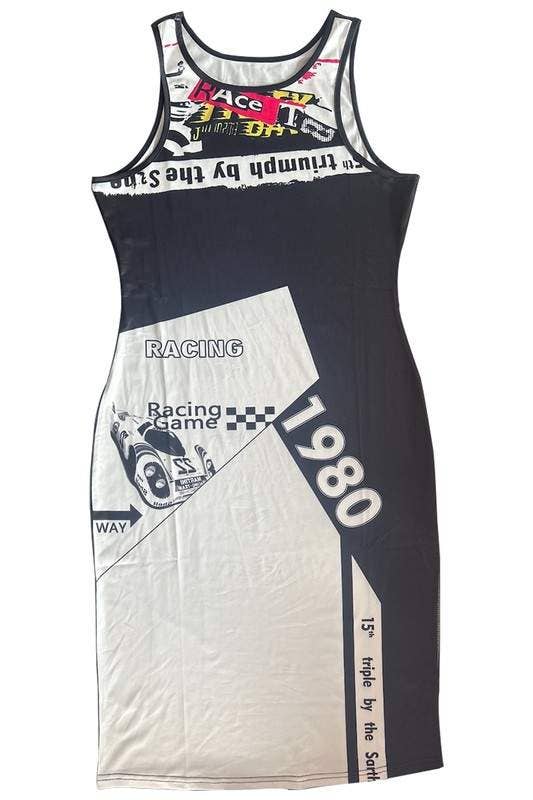 Graphic tank pencil midi dress racing black