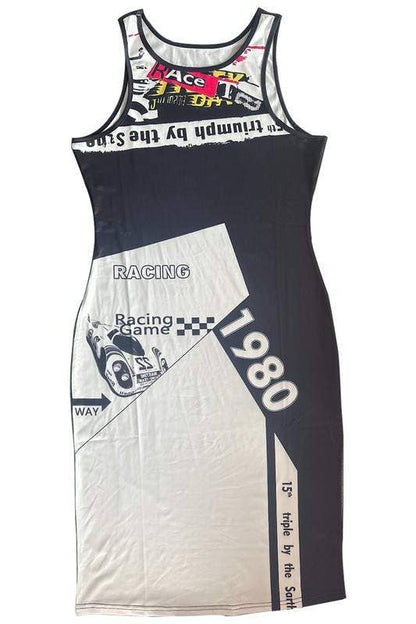 Graphic tank pencil midi dress racing black