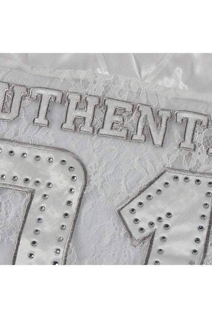Rhinestone lace patchwork jersey