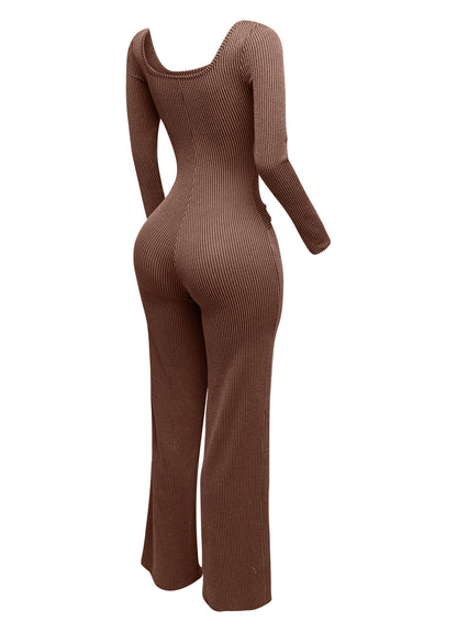 Plus Size Ribbed long sleeve jumpsuit with tie