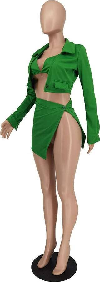 Sexy solid bra with skirt three piece set green