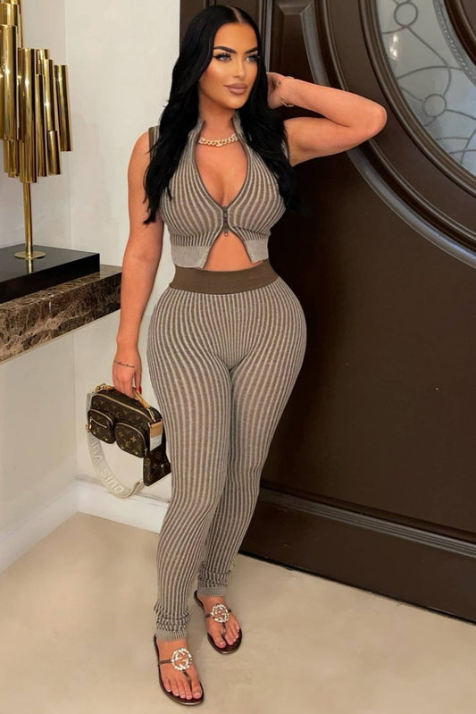 RIB KNIT CROP TOP AND LEGGINGS SET