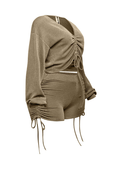 Ruched drawstring crop top & shorts set