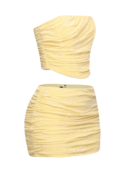 Lace layered zipper back top & mini skirt set