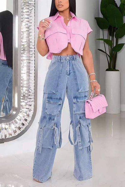 Short sleeve crop shirt white