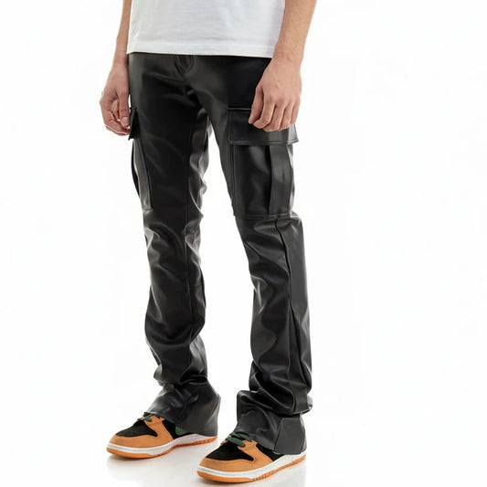 PU Skinny Flare Cargo Pants