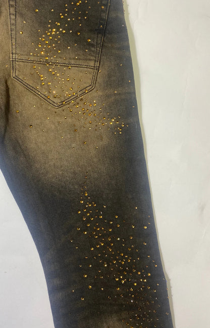 Liquid Crystal Copper Black Rhinestone Jeans