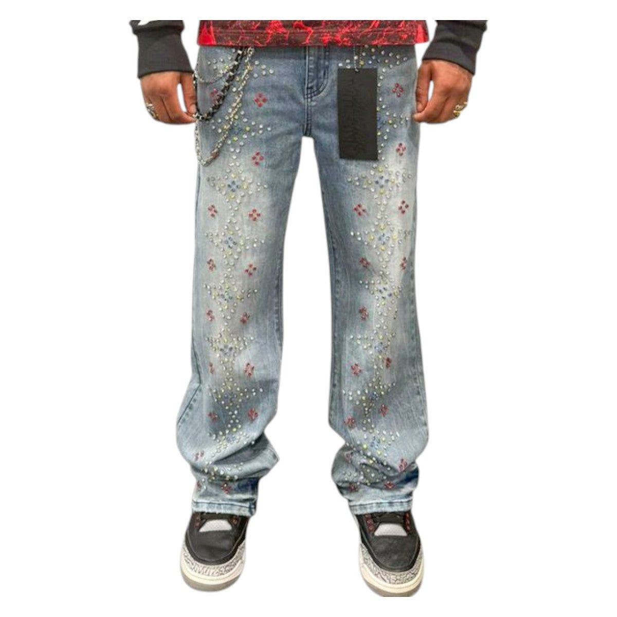 Premium Milano Loose Fit Star Spangled Banner Stacked Jeans