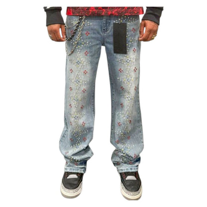 Premium Milano Loose Fit Star Spangled Banner Stacked Jeans