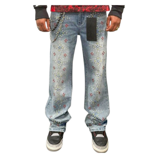 Premium Milano Loose Fit Star Spangled Banner Stacked Jeans