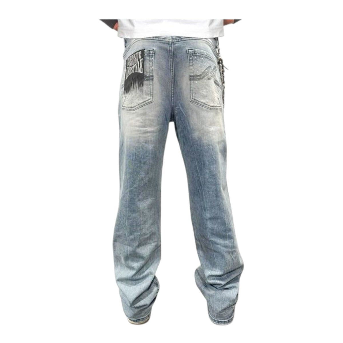 Premium Milano Loose Fit Star Spangled Banner Stacked Jeans