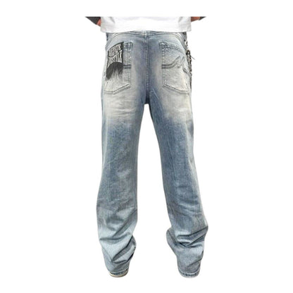 Premium Milano Loose Fit Star Spangled Banner Stacked Jeans