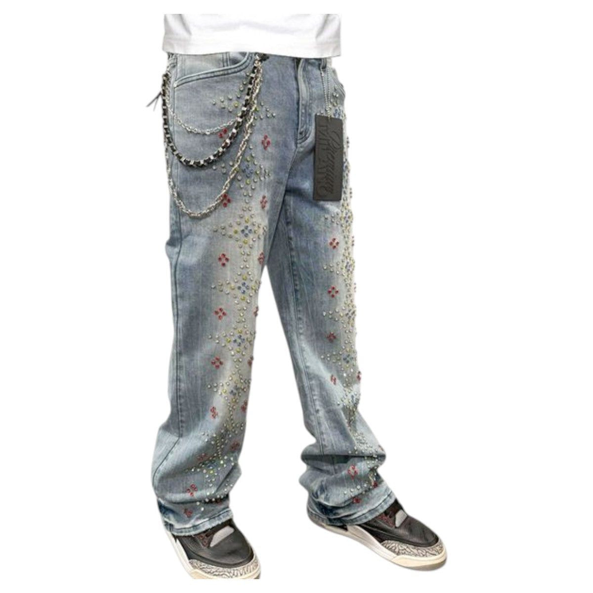 Premium Milano Loose Fit Star Spangled Banner Stacked Jeans