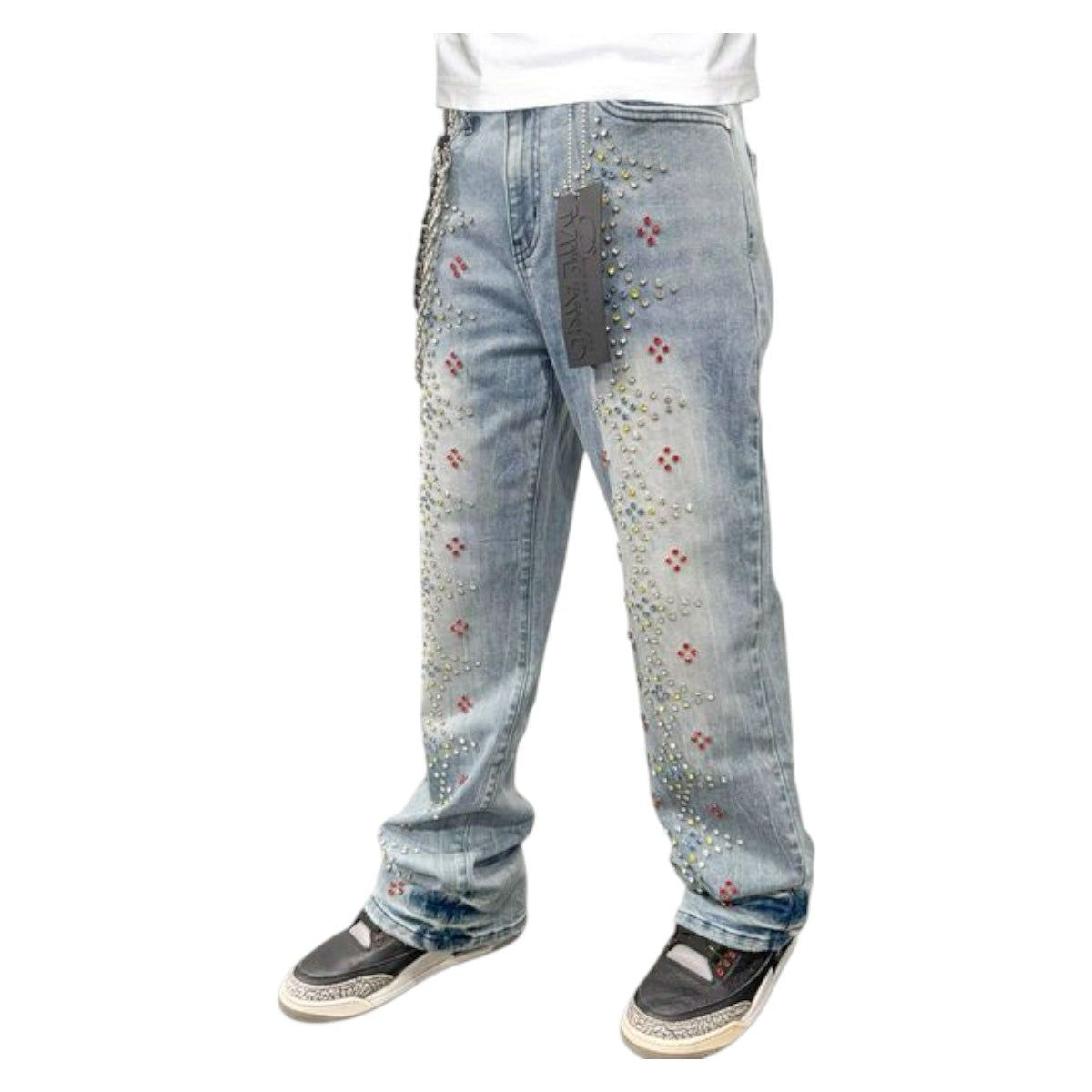 Premium Milano Loose Fit Star Spangled Banner Stacked Jeans
